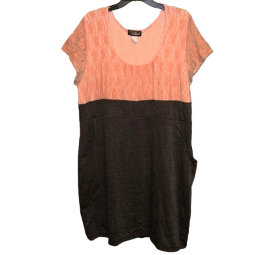 3xl pink grey lace top short sleeve dress